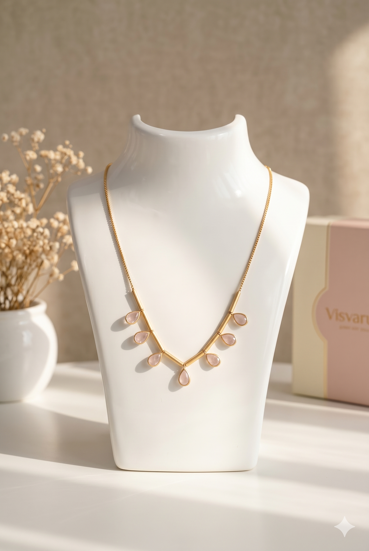 Baroque Pearl & Rose Quartz Drop Necklace