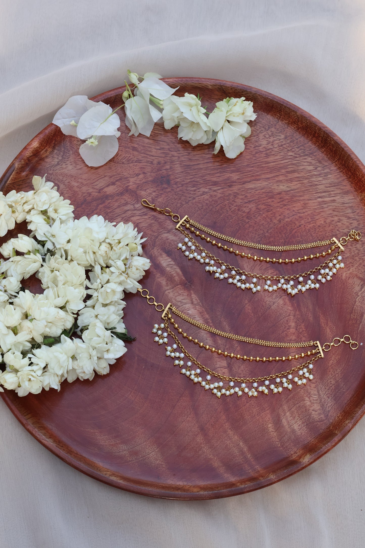 Triple-Layered Gold Chain Matti with Pearl Drops