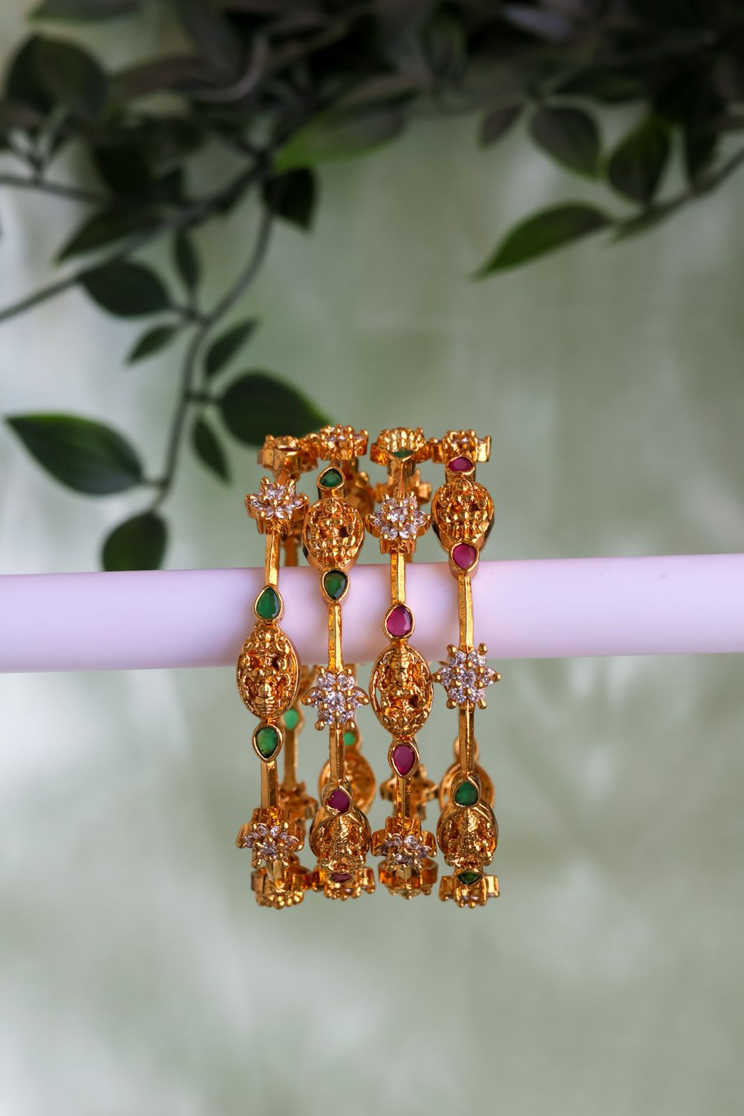 Antique lakshmi ruby green bangles (price for a pair)