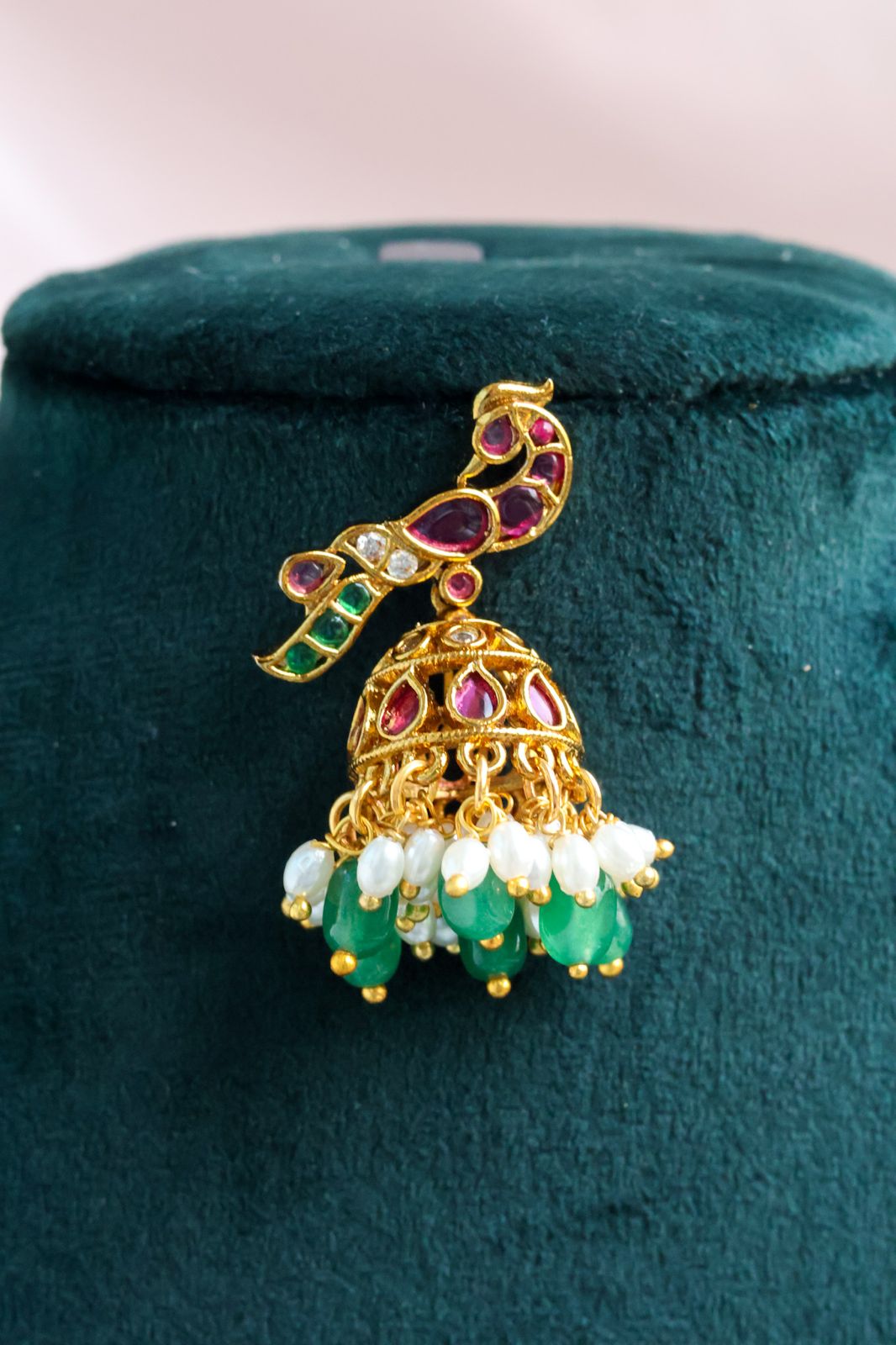 Pure Kemp Peacock Jhumkas