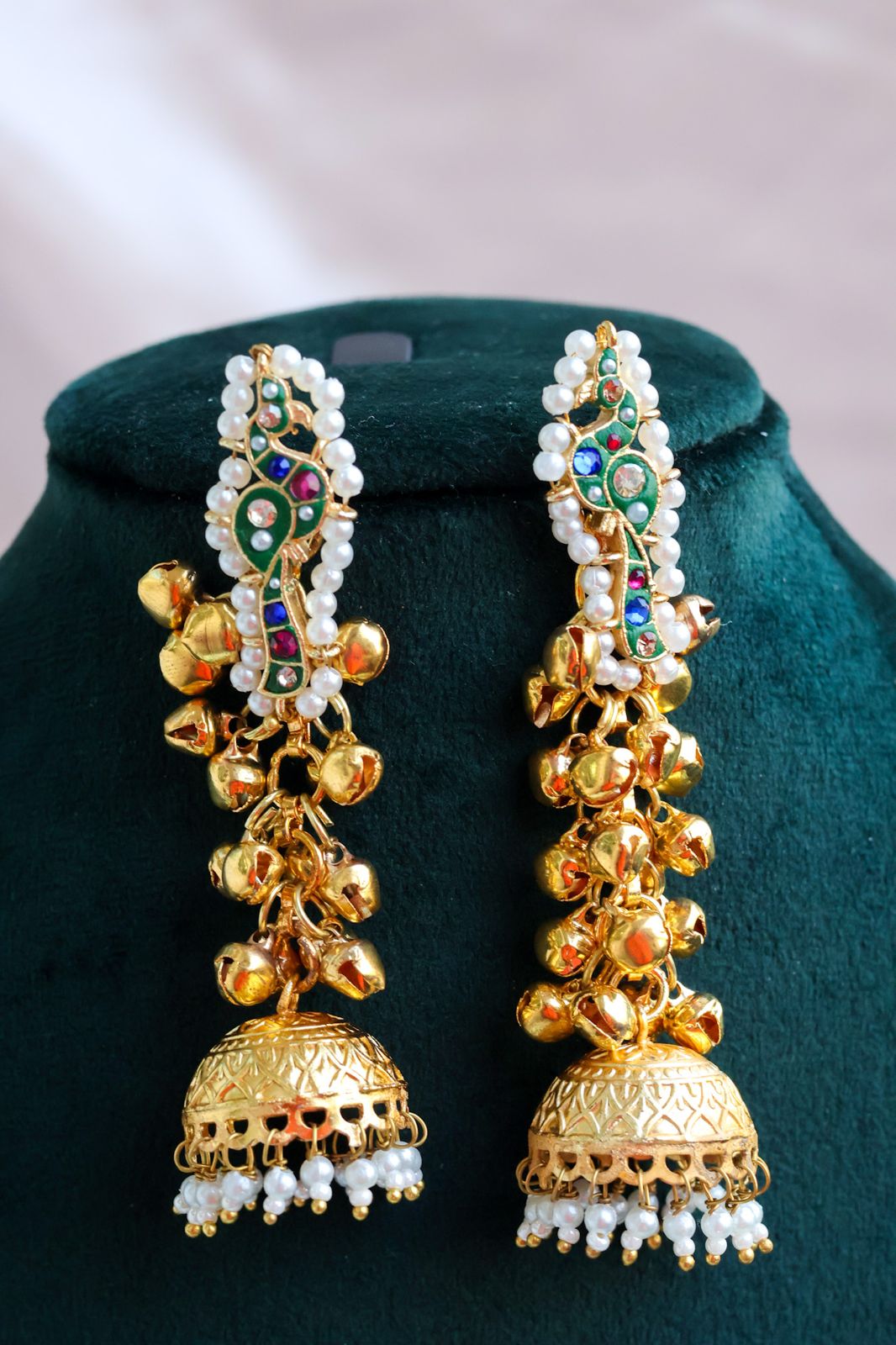 Kashmiri Peacock Motif Jhumkas with Matti