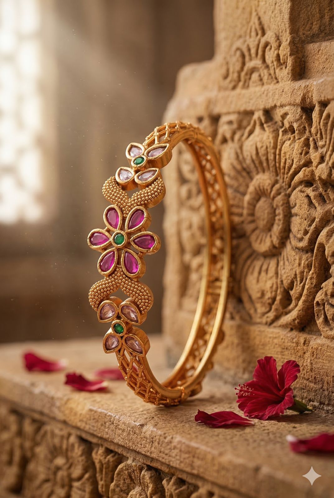 Kemp Stone Petal Gold Kada(Set of 2)