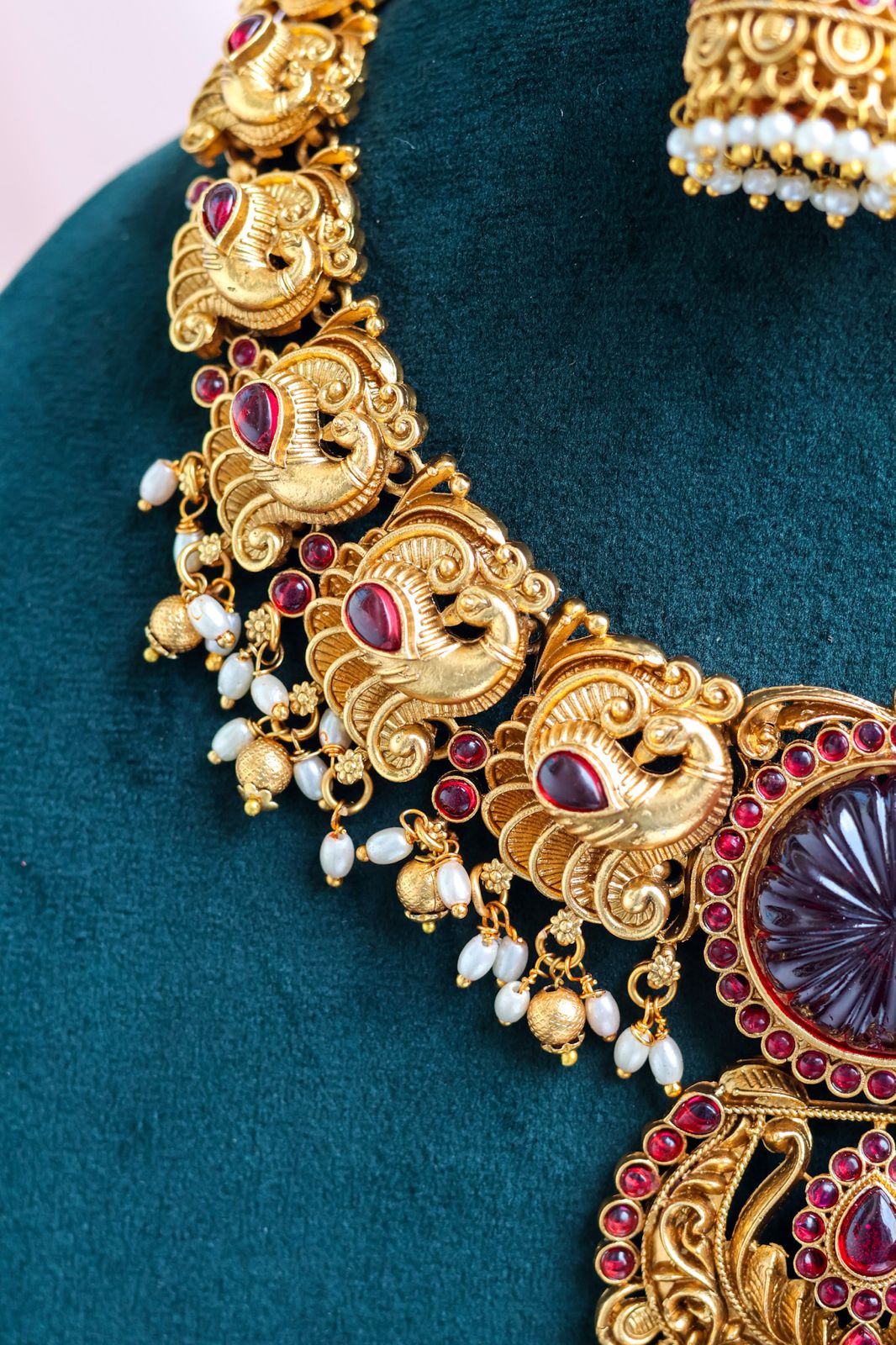 Mayura Heritage Necklace with Carved Ruby Centerpiece