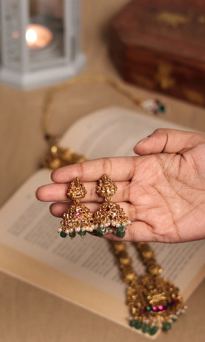 Nakshi Temple Long Haram with Multi-Stone Pendant