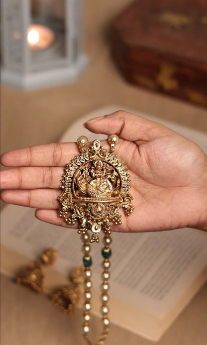 Navaratan Pearl Mala with Temple Jhumka Set