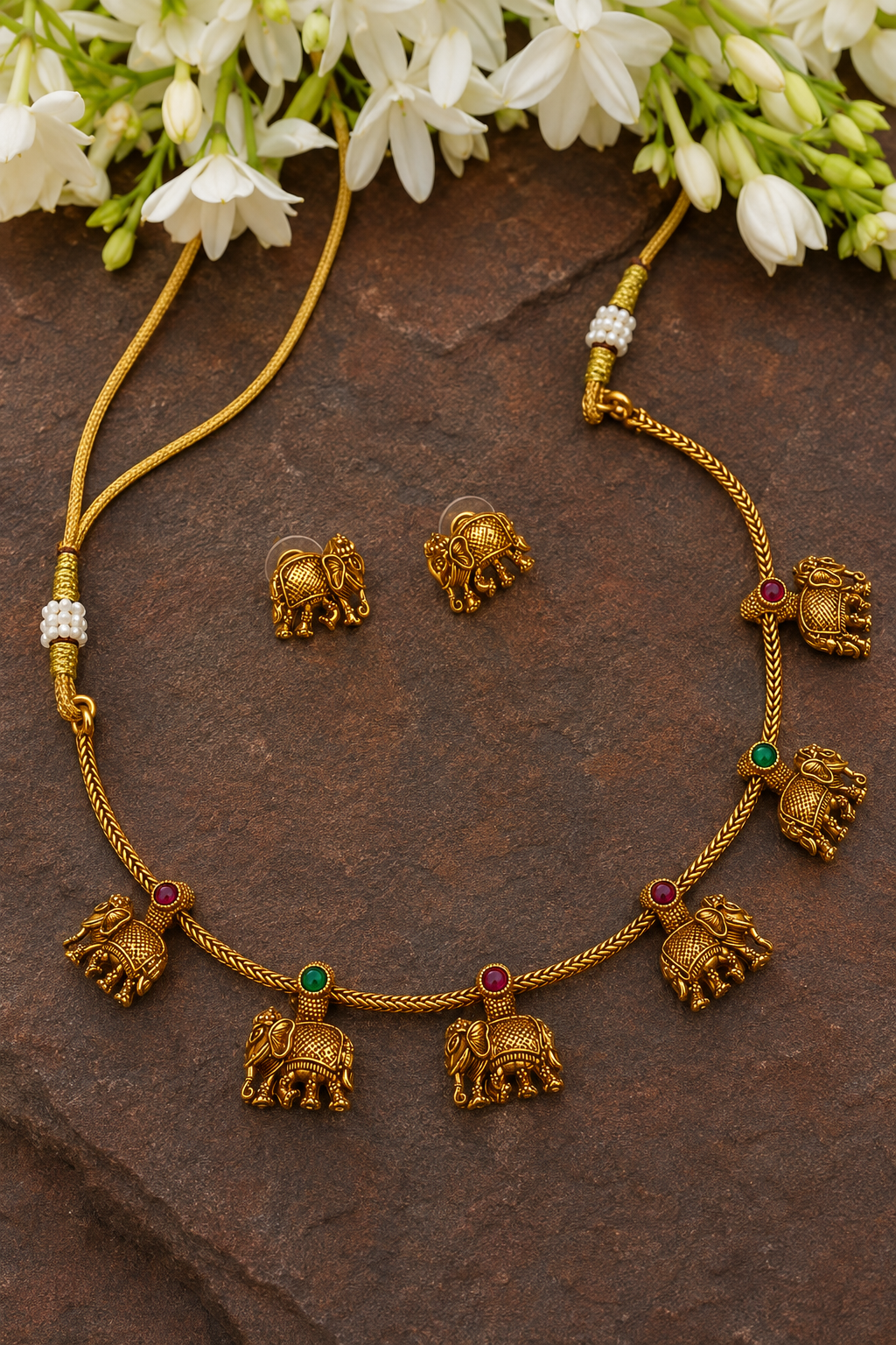 Gajalakshmi Charm Rope Chain Necklace Set
