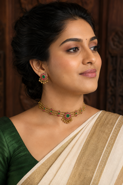 Ruby Emerald Antique Gold Choker Set