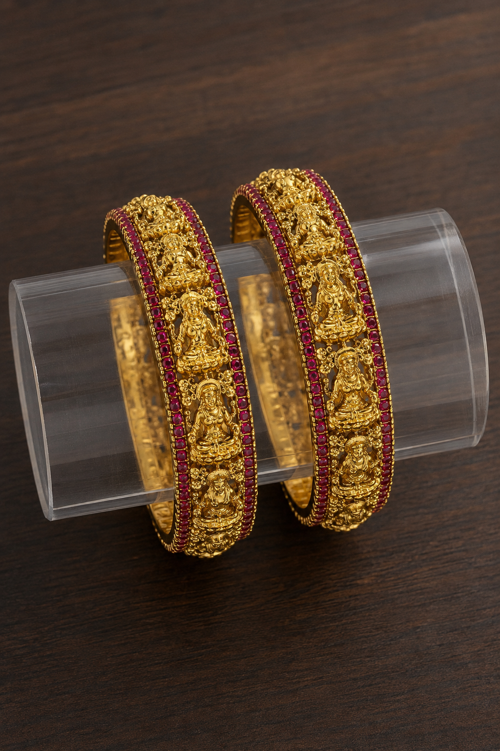 Divine Goddess Nakshi Bangle Pair with Ruby Border