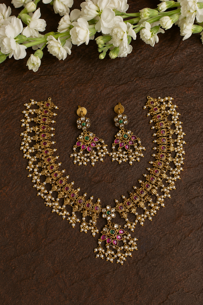 Royal Kemp & Pearl Cascading Necklace Set