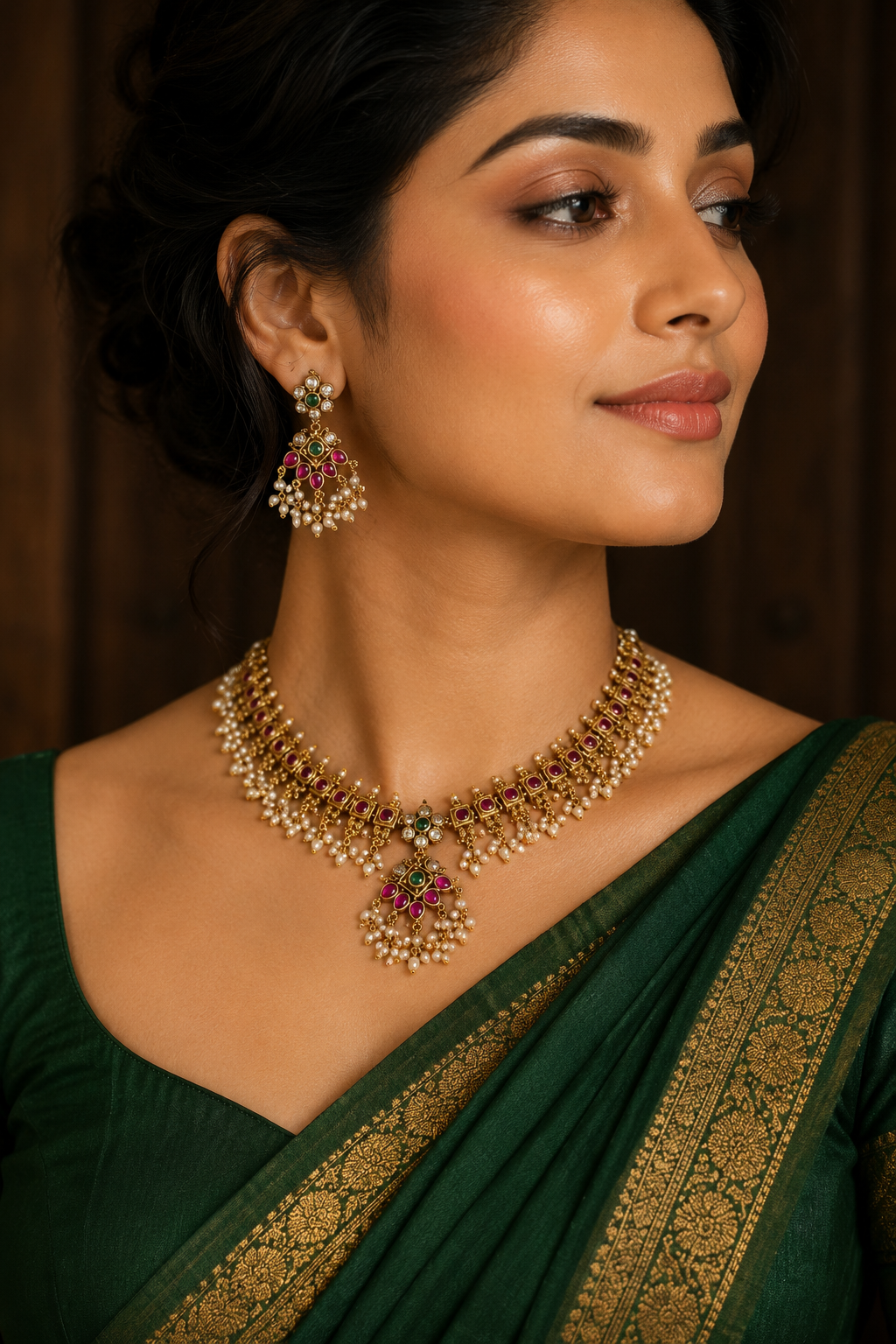 Royal Kemp & Pearl Cascading Necklace Set