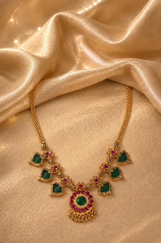 Palakka Mango AD Stone Short Necklace – Kerala palakka imitation jewellery by Visvarupa Jewellery