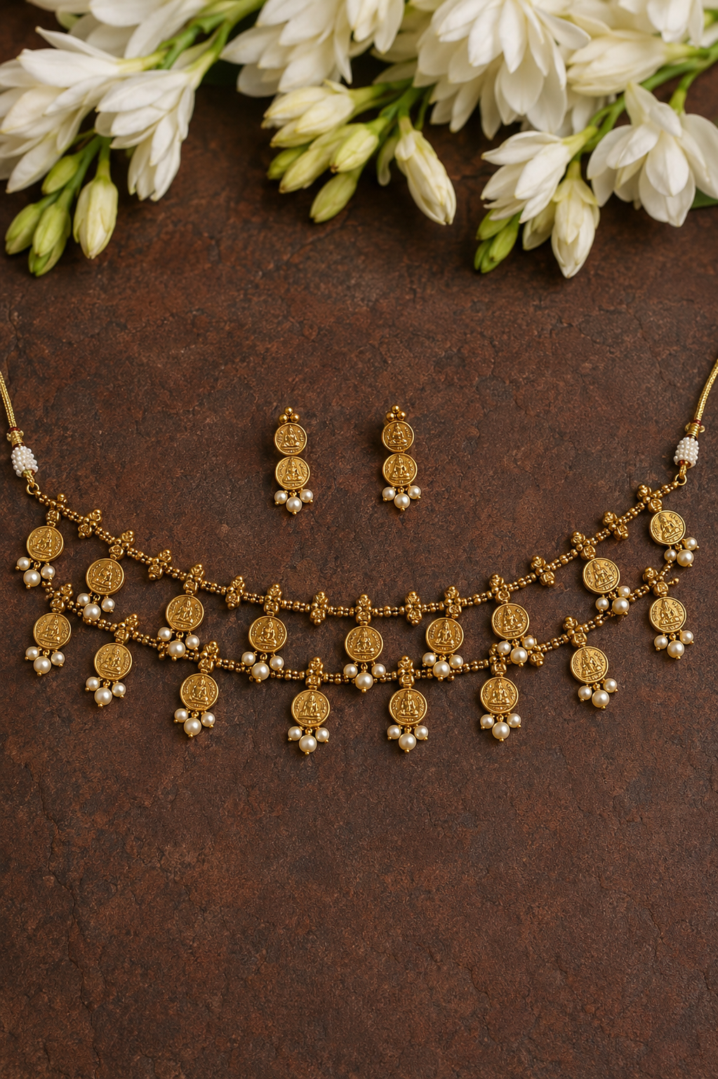 Temple Coin Choker Necklace & Earrings Set