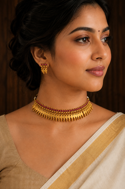Ruby Leaf Drop Ilakkathali Choker