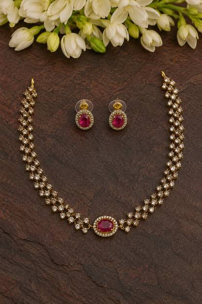 Crimson Oval Solitaire Necklace & Earring Set