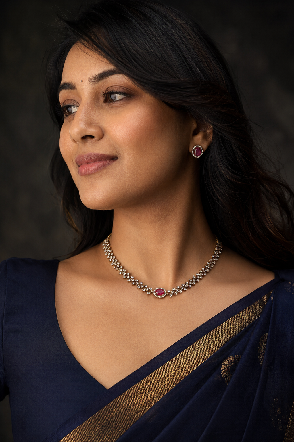 Crimson Oval Solitaire Necklace & Earring Set