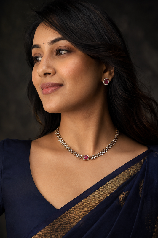 Crimson Oval Solitaire Necklace & Earring Set