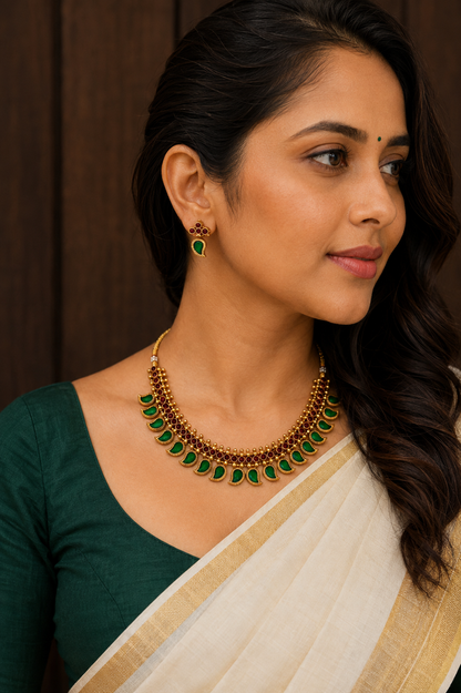 Emerald Mango Mala Necklace Set