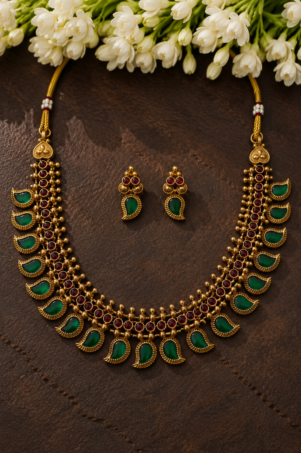 Emerald Mango Mala Necklace Set