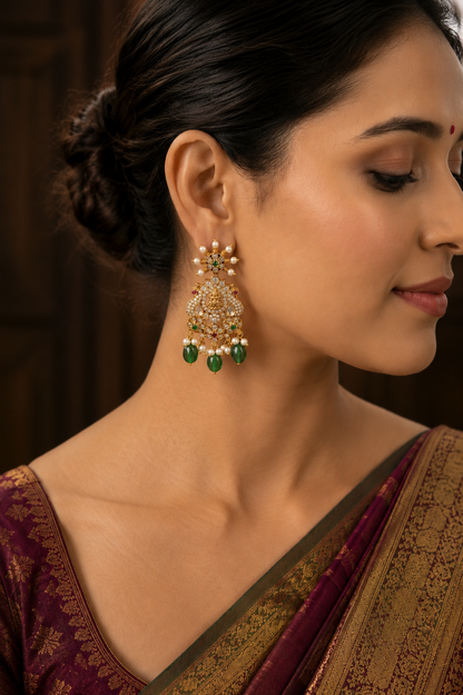 Lakshmi AD Green Beads earrings