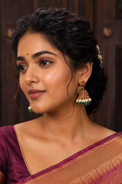 Pure Kemp Peacock Jhumkas