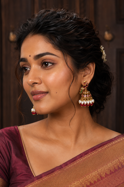 Pure Kemp Peacock Jhumkas