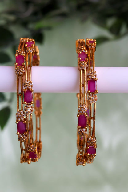 AD Ruby Stone Bangles (Set of 4 Bangles)
