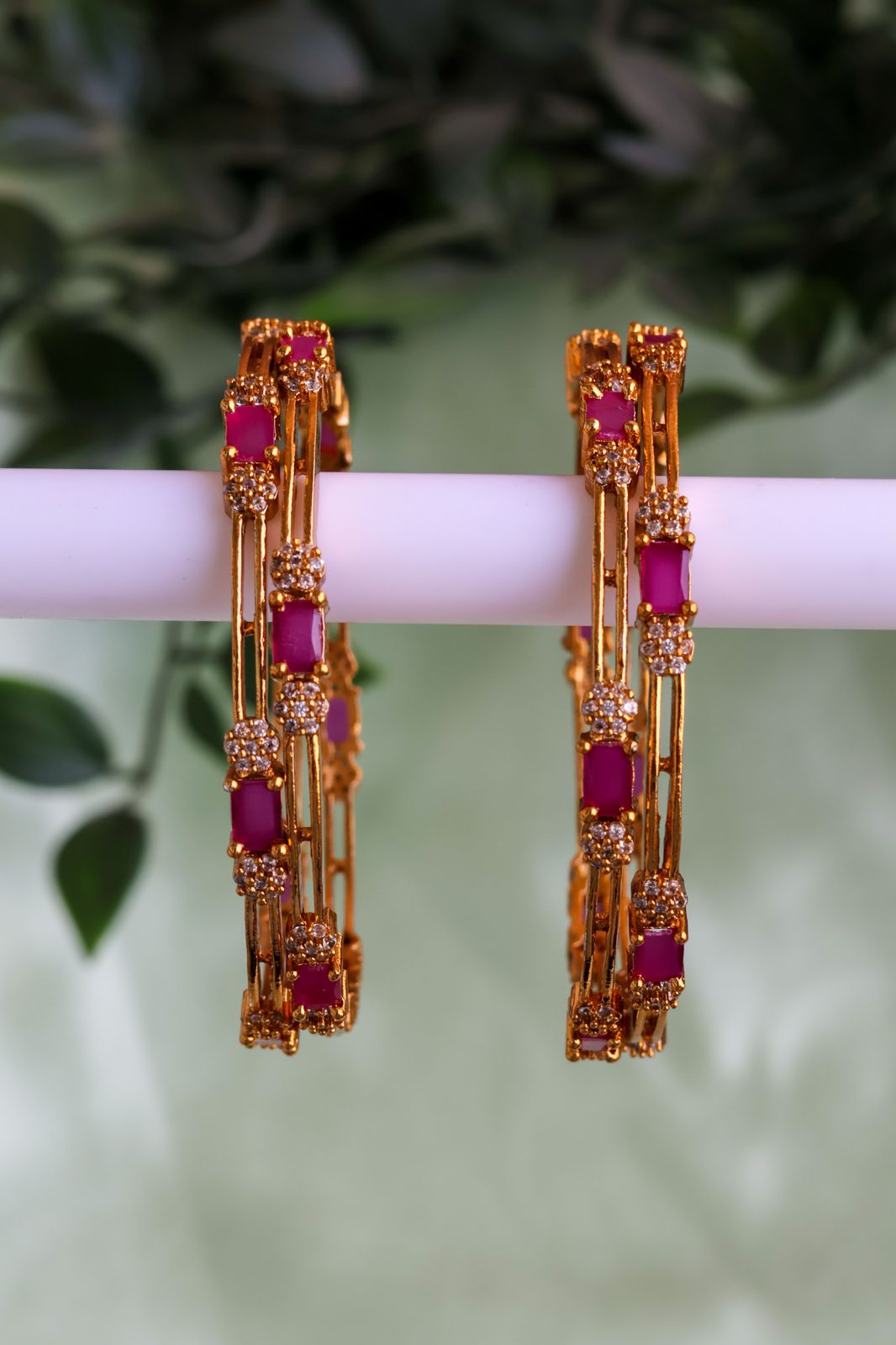 AD Ruby Stone Bangles (Set of 4 Bangles)