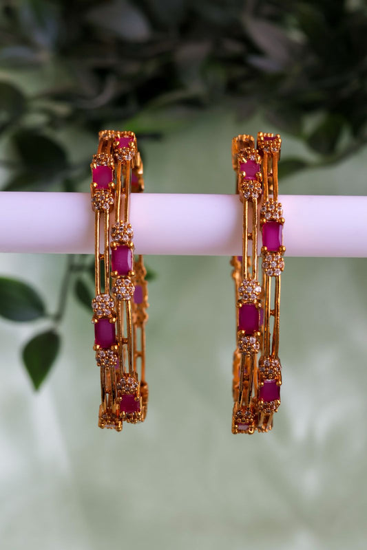 AD Ruby Stone Bangles (Set of 4 Bangles)