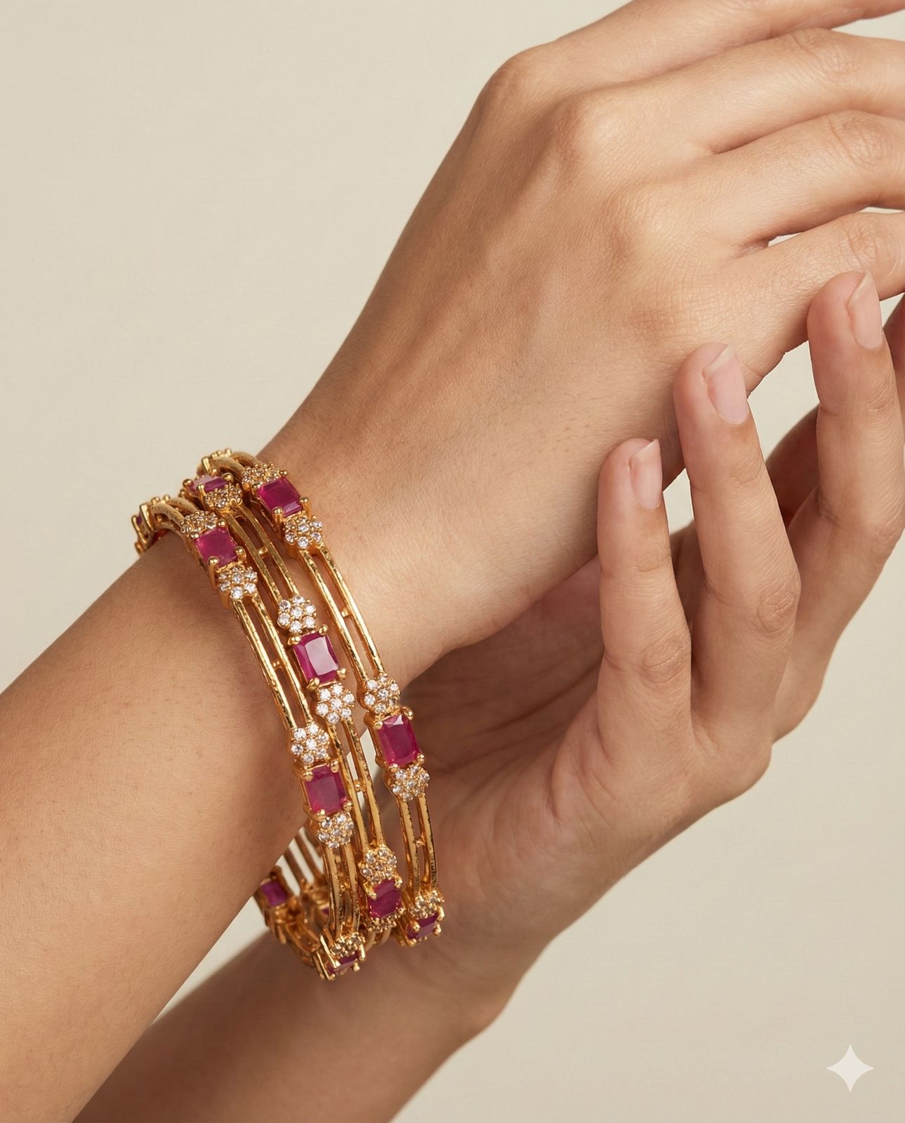 AD Ruby Stone Bangles (Set of 4 Bangles)