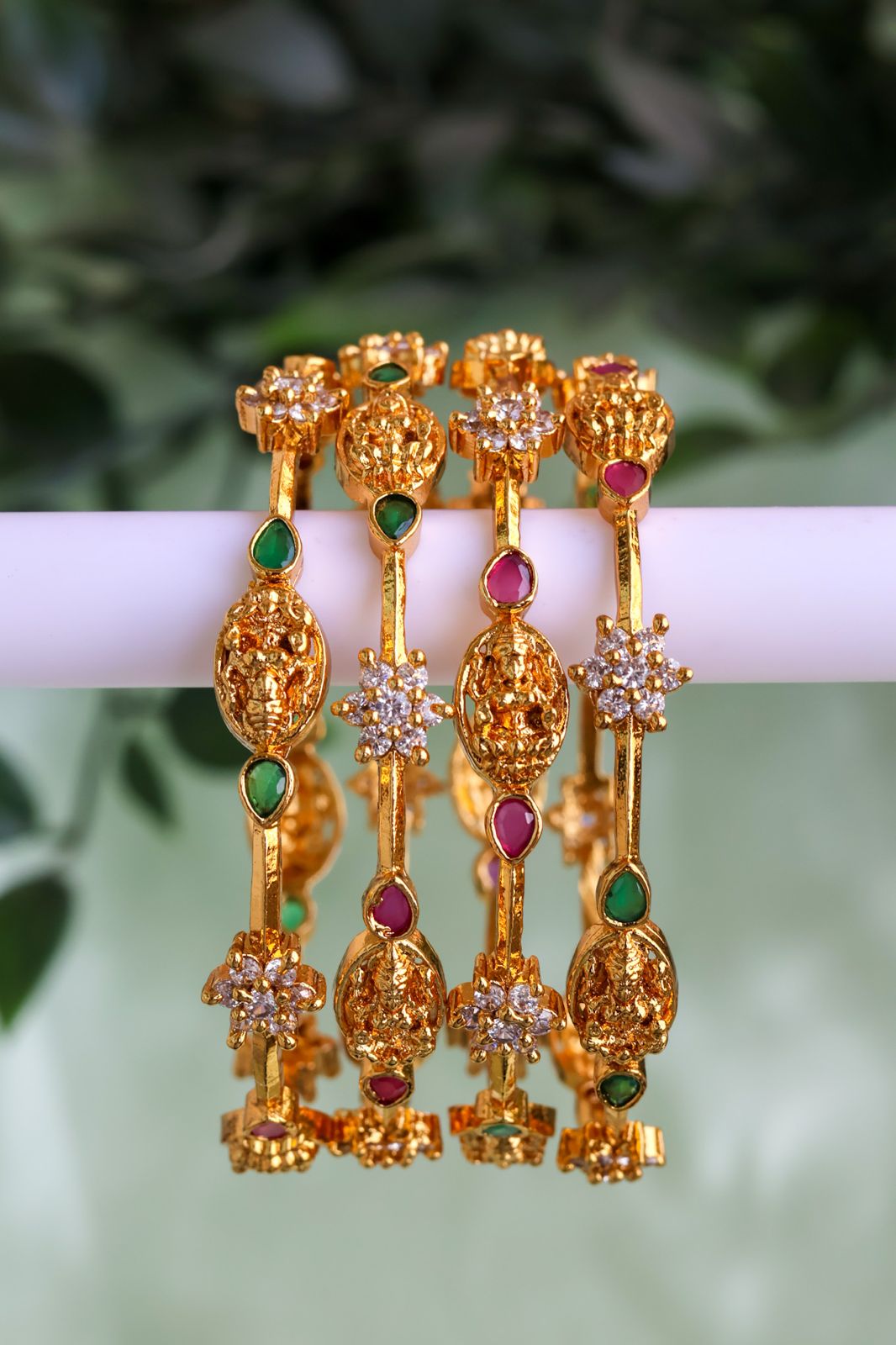 Antique lakshmi ruby green bangles (price for a pair)