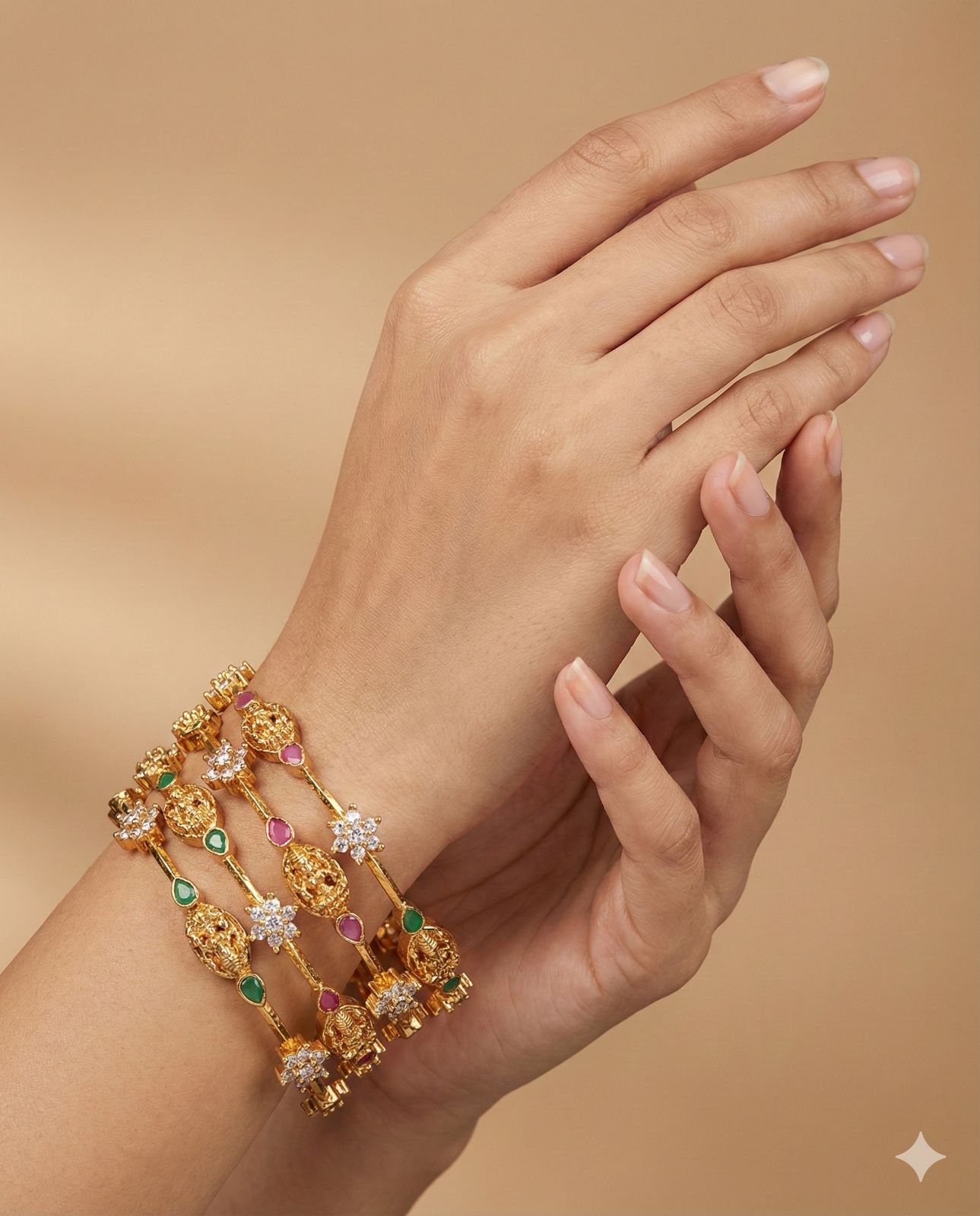 Antique lakshmi ruby green bangles (price for a pair)