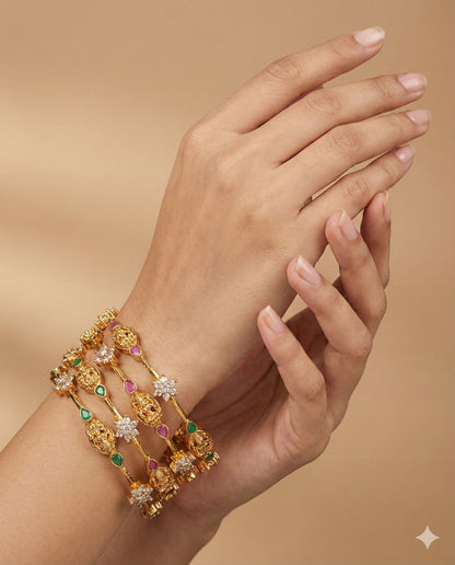 Antique lakshmi ruby green bangles (price for a pair)