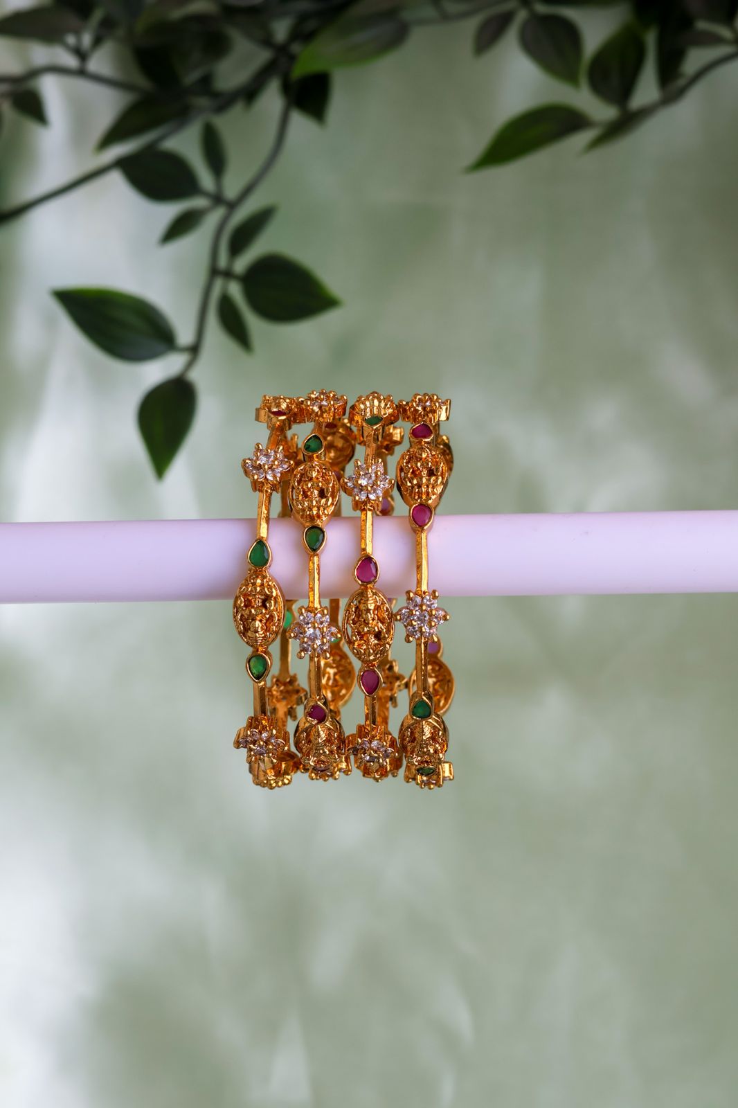 Antique lakshmi ruby green bangles (price for a pair)