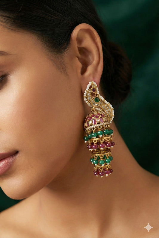 Peacock Jadau jhumkas