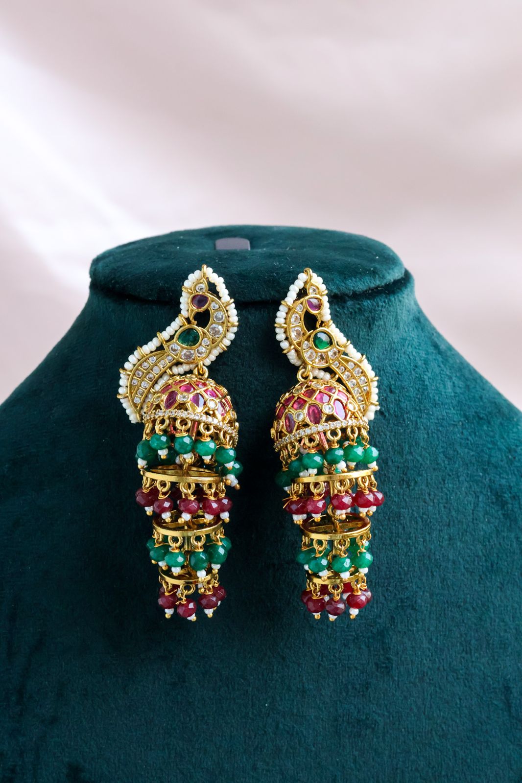 Peacock Jadau jhumkas