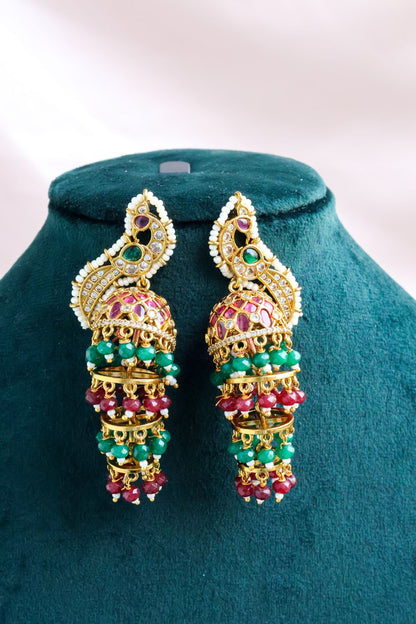 Peacock Jadau jhumkas