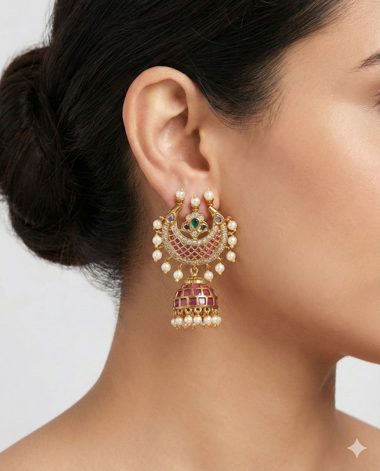 Cluster Pearl Kemp Jhumkas