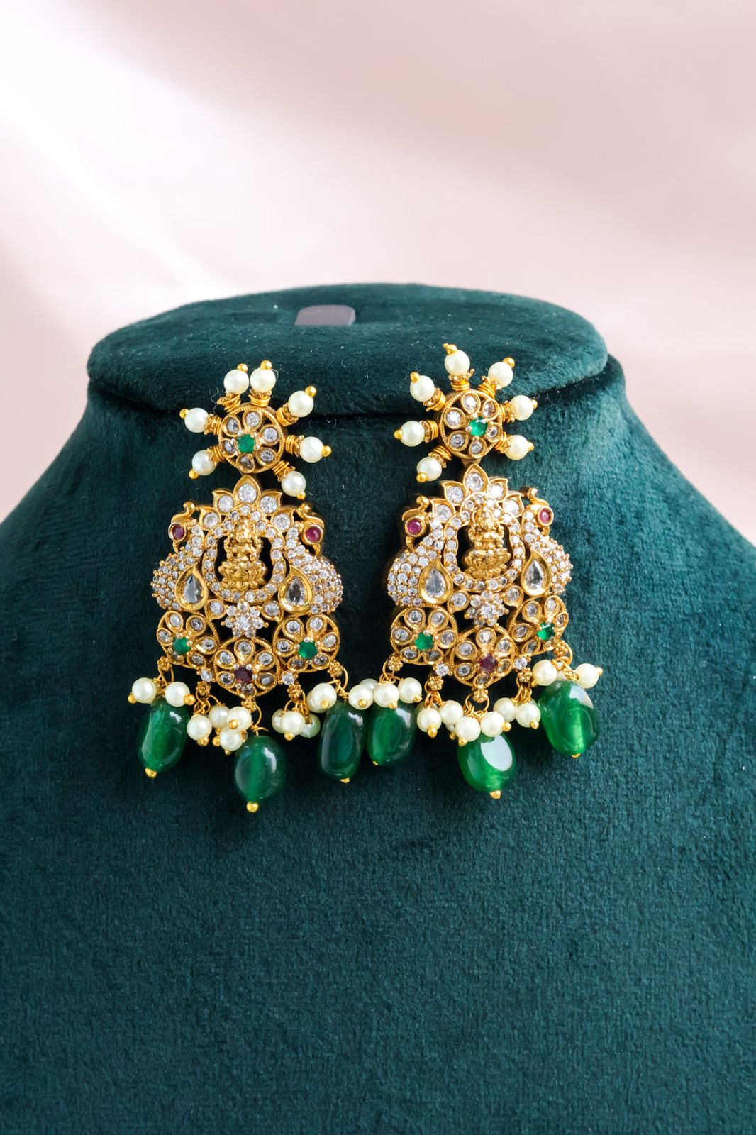 Lakshmi AD Green Beads earrings
