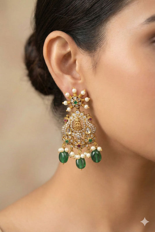 Lakshmi AD Green Beads earrings