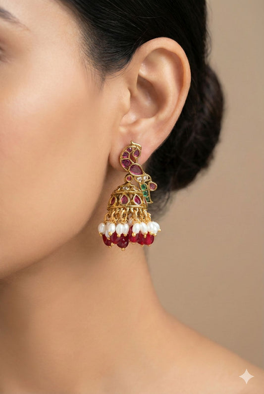 Pure Kemp Peacock Jhumkas