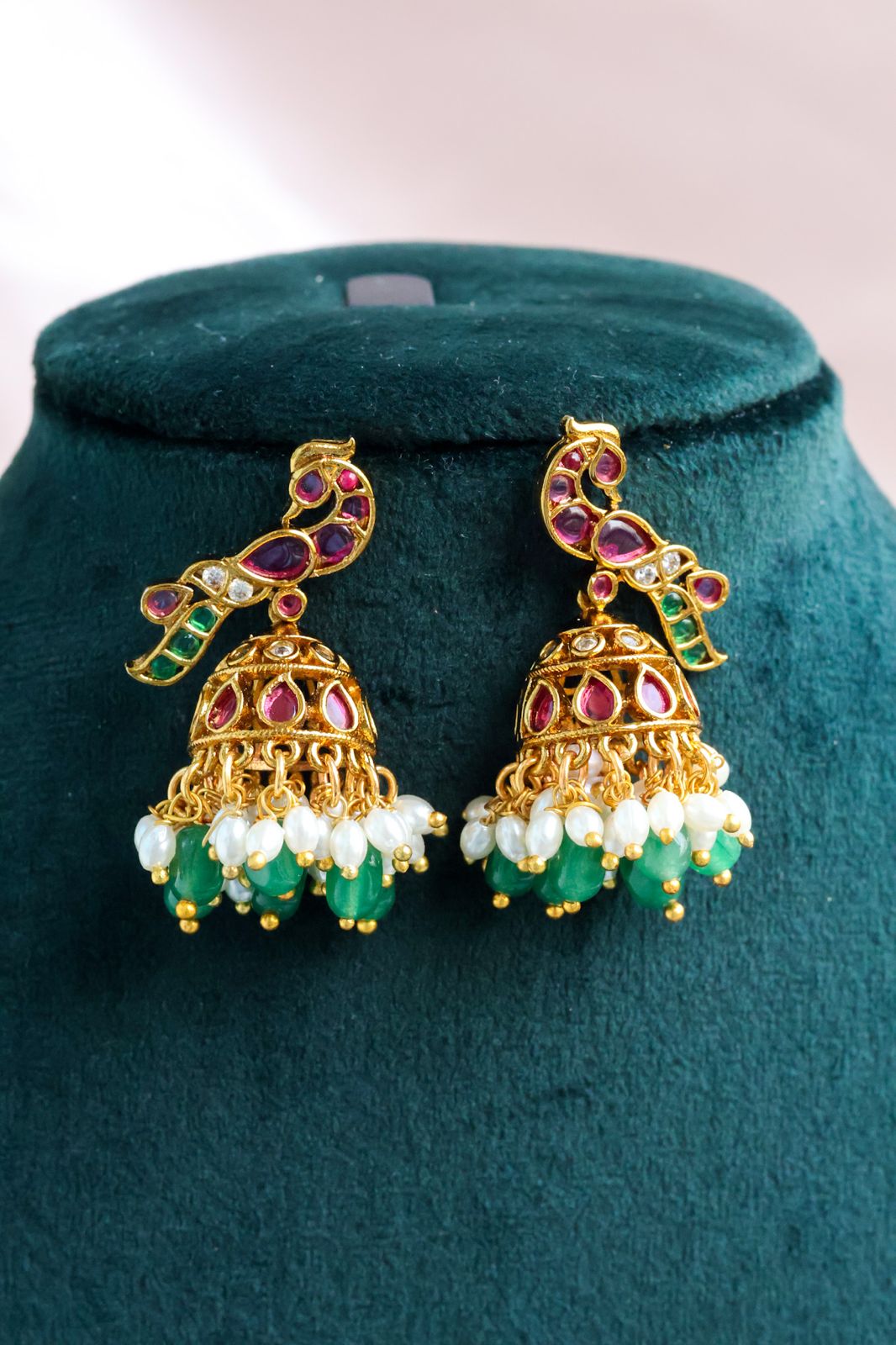 Pure Kemp Peacock Jhumkas