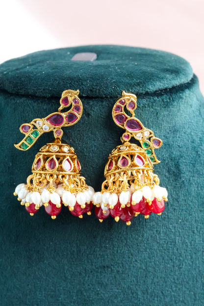 Pure Kemp Peacock Jhumkas