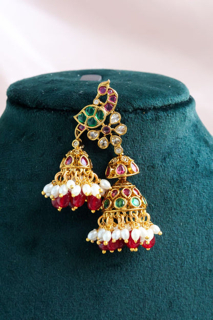 Pure Kemp Jadau Peacock Jhumkas