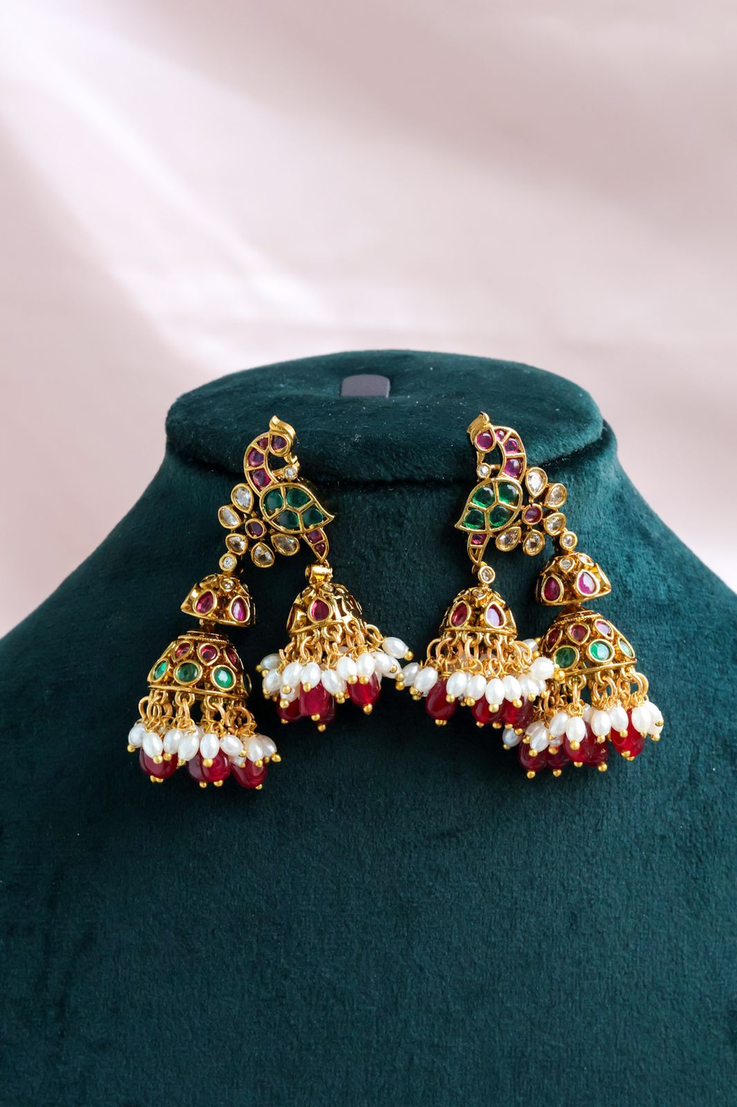 Pure Kemp Jadau Peacock Jhumkas
