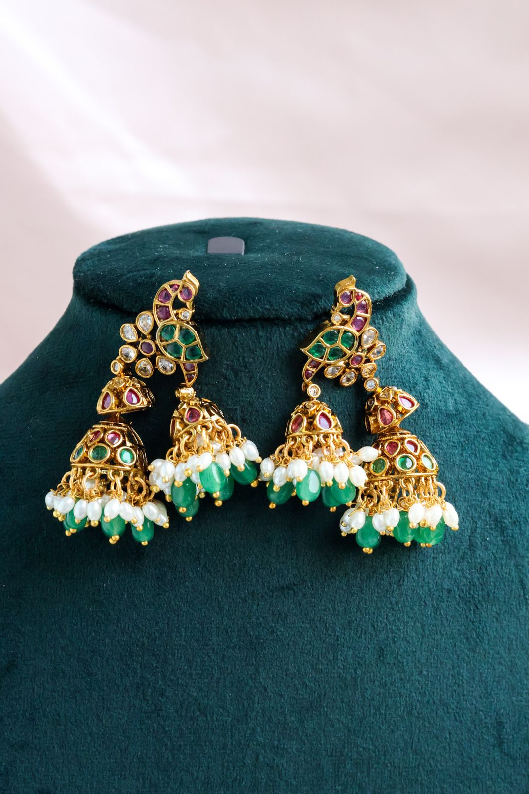Pure Kemp Jadau Peacock Jhumkas