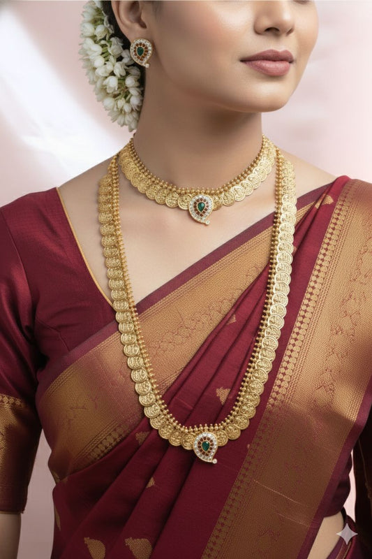 Mango Lakshmi short and long coin necklace
