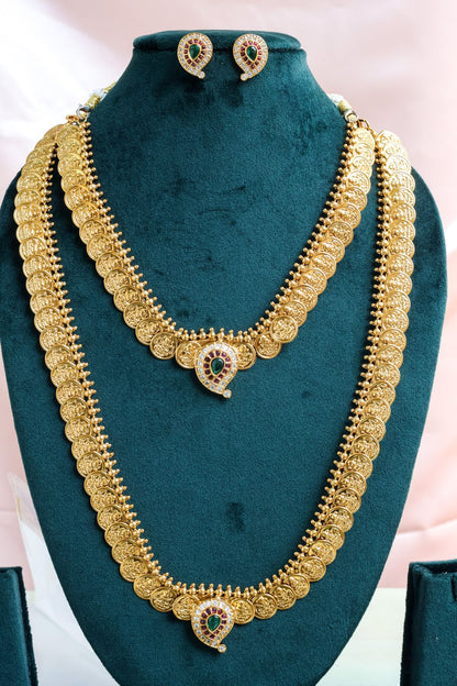 Mango Lakshmi short and long coin necklace