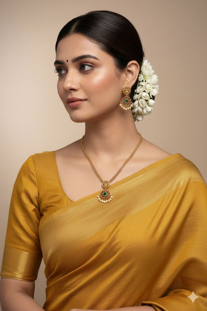 Matt finish floral lakshmi medallion necklace with earring