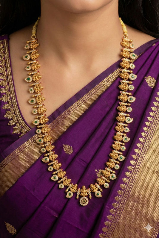 Temple Finish AD Necklace Haram(Without Earrings)