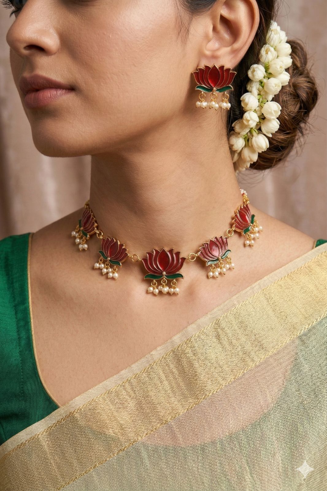 Lotus Pearl Ghungroo Necklace